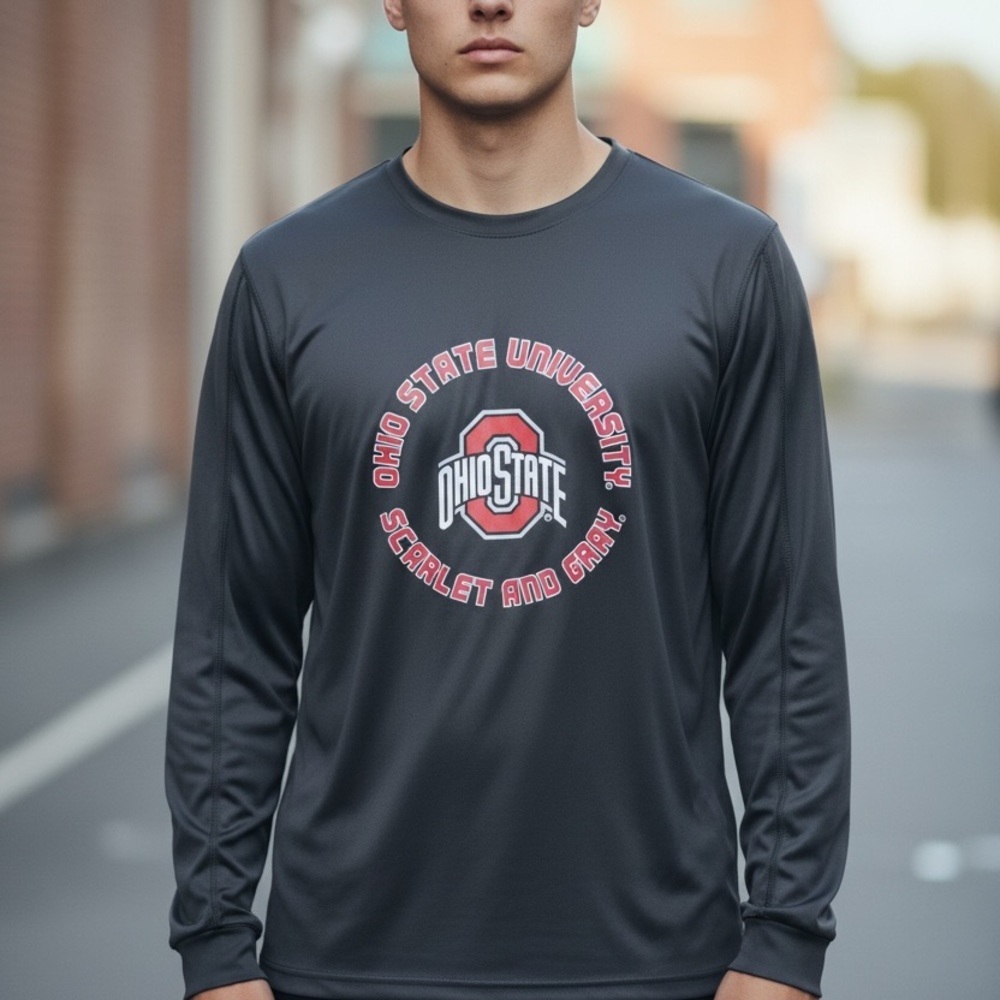 Ohio State Buckeyes Long Sleeve Performance Shirt XL Gray Scarlet & Gray